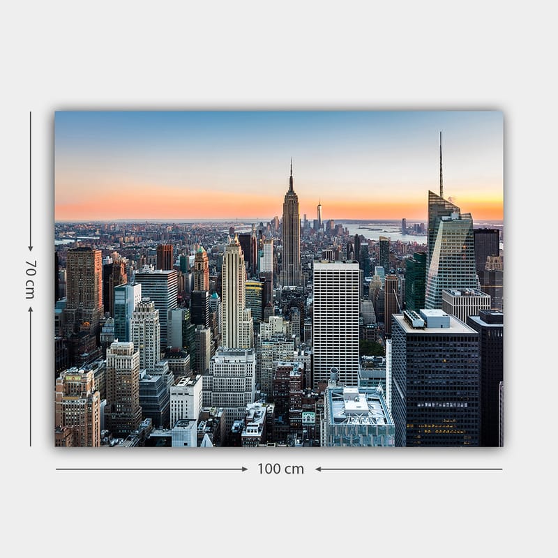 Canvastavla 70x100 cm - Panoramavy av New York City med ikoniska skyskrapor i solnedgångens ljus - Blå / Grå / Orange - Inredning & dekor - Tavlor & konst - Canvastavla