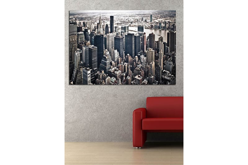 Canvastavla 70x100 cm - Panoramavy av en stad med höga skyskrapor och en livlig stadsbild - Svart / Grå / Vit - Inredning & dekor - Tavlor & konst - Canvastavla