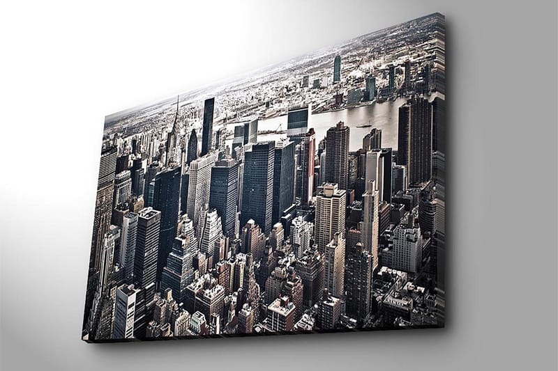 Canvastavla 70x100 cm - Panoramavy av en stad med höga skyskrapor och en livlig stadsbild - Svart / Grå / Vit - Inredning & dekor - Tavlor & konst - Canvastavla