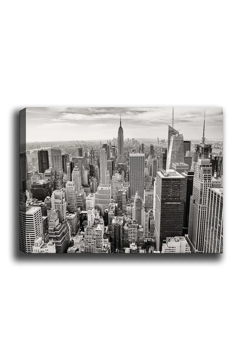 Canvastavla 70x100 cm - Panoramavy av New Yorks skyline i svartvitt, Svart / Vitt / Grått
