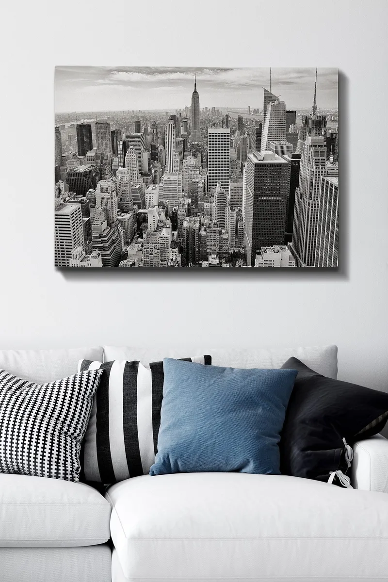 Canvastavla 70x100 cm - Panoramavy av New Yorks skyline i svartvitt - Svart / Vitt / Grått - Inredning & dekor - Tavlor & konst - Canvastavla