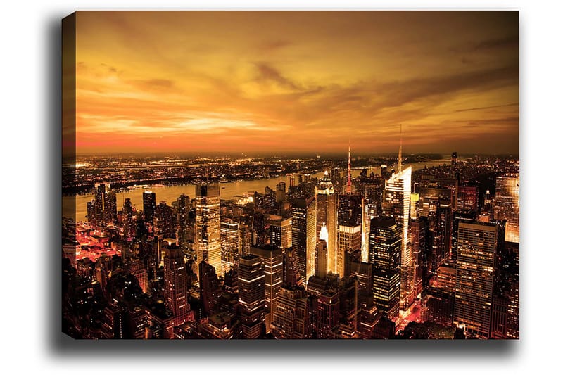Canvastavla 70x100 cm - Panoramavy av en stad vid solnedgång med höga byggnader och en dramatisk himmel - Orange / Guld / Svart - Inredning & dekor - Tavlor & konst - Canvastavla