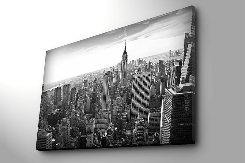 Canvastavla 70x100 cm - Panoramavy av New Yorks skyline med Empire State Building i fokus - Svart / Vitt / Grått - Inredning & dekor - Tavlor & konst - Canvastavla