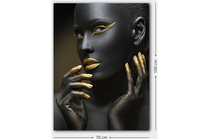 Canvastavla 70x100 cm - Porträtt av en kvinna med svart ansiktsmålning och guldiga detaljer - Svart / Guld - Inredning & dekor - Tavlor & konst - Canvastavla