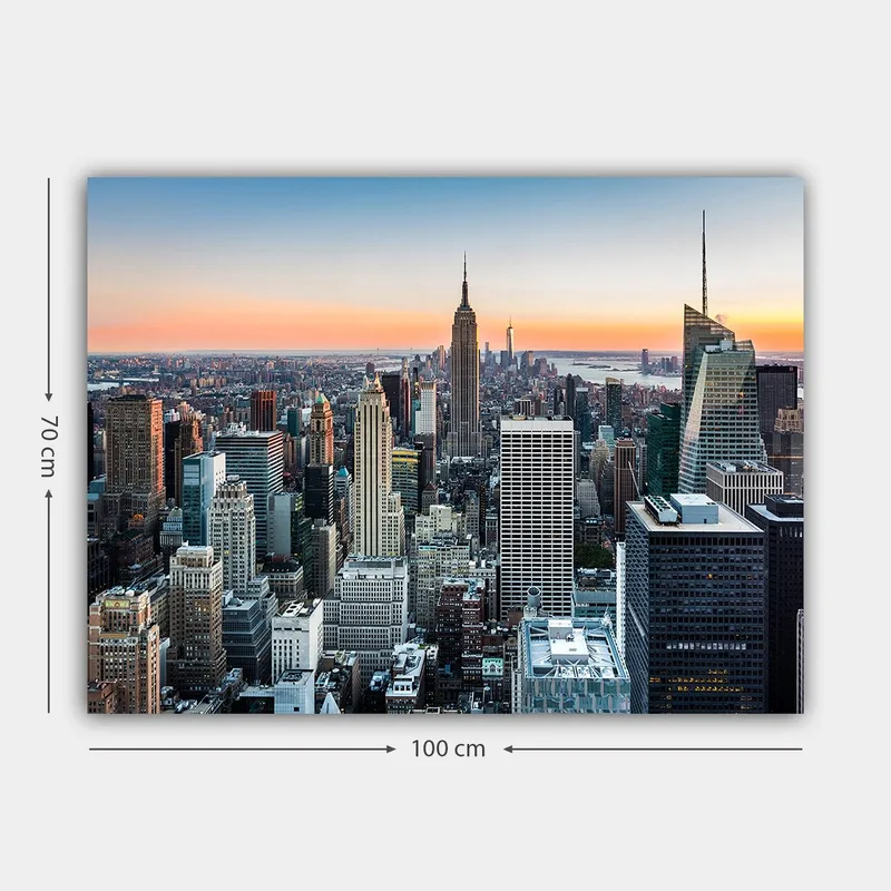Canvastavla 70x100 cm - Panoramavy av New York City med ikoniska skyskrapor i solnedgångens ljus - Blå / Grå / Orange - Inredning & dekor - Tavlor & konst - Canvastavla