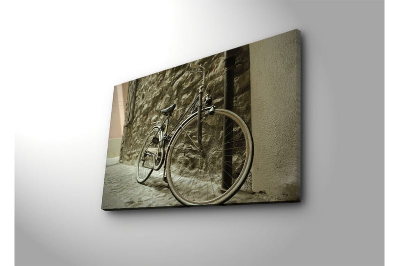 Canvastavla 70x45 cm - Cykel lutad mot en stenmur - Grå / Svart / Beige - Inredning & dekor - Tavlor & konst - Canvastavla