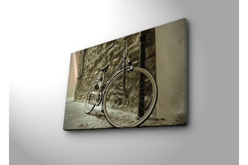 Canvastavla 70x45 cm - Cykel lutad mot en stenmur - Grå / Svart / Beige - Inredning & dekor - Tavlor & konst - Canvastavla