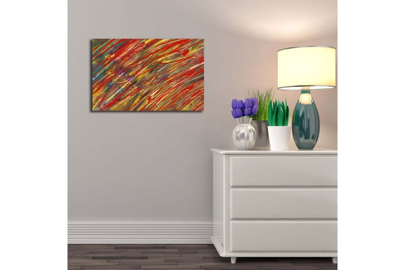 Canvastavla 70x45 cm - Dynamisk abstrakt komposition med färgglada penseldrag - Röd / Gul / Grön - Inredning & dekor - Tavlor & konst - Canvastavla