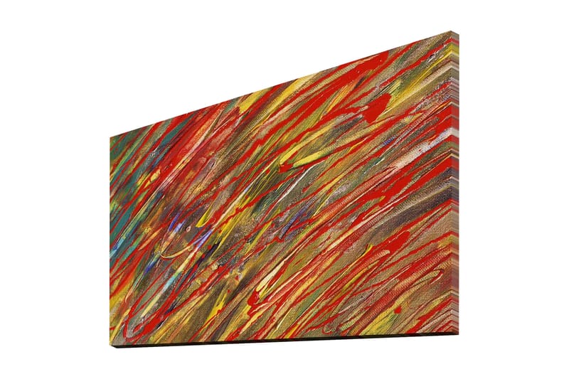 Canvastavla 70x45 cm - Dynamisk abstrakt komposition med färgglada penseldrag - Röd / Gul / Grön - Inredning & dekor - Tavlor & konst - Canvastavla