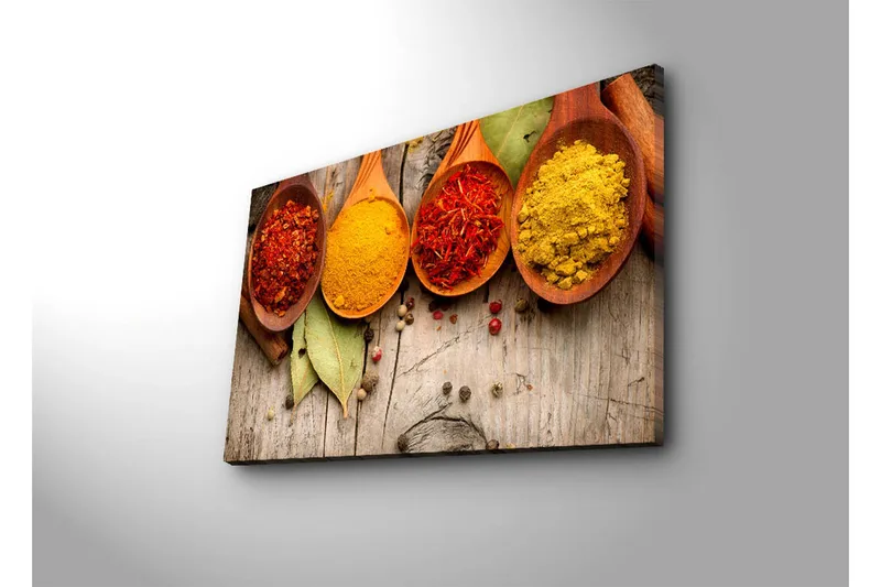 Canvastavla 70x45 cm - Färgglada kryddor i träskedar - Röd / Gul / Orange - Inredning & dekor - Tavlor & konst - Canvastavla