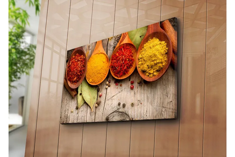 Canvastavla 70x45 cm - Färgglada kryddor i träskedar - Röd / Gul / Orange - Inredning & dekor - Tavlor & konst - Canvastavla