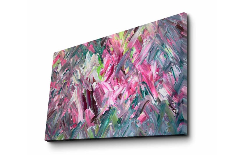Canvastavla 70x45 cm - Färgrik abstrakt komposition med rosa och gröna nyanser, Rosa / Grön / Lila