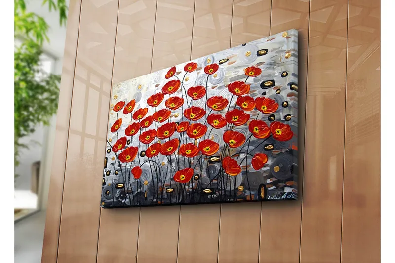 Canvastavla 70x45 cm - Färgrik bukett av vallmo i röd nyans - Röd / Svart / Grå - Inredning & dekor - Tavlor & konst - Canvastavla