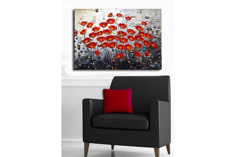 Canvastavla 70x45 cm - Färgrik bukett av vallmo i röd nyans - Röd / Svart / Grå - Inredning & dekor - Tavlor & konst - Canvastavla