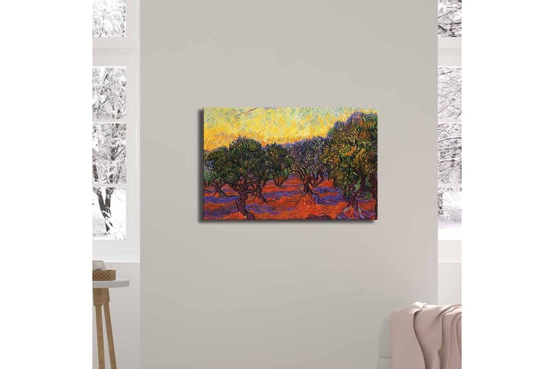 Canvastavla 70x45 cm - Olivlund under en färgstark himmel - Grön / Orange / Lila - Inredning & dekor - Tavlor & konst - Canvastavla