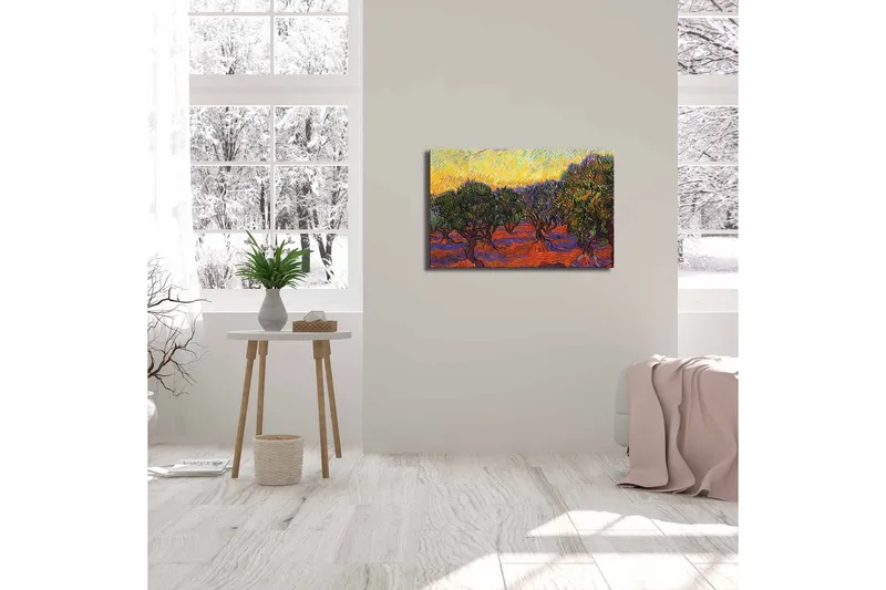 Canvastavla 70x45 cm - Olivlund under en färgstark himmel - Grön / Orange / Lila - Inredning & dekor - Tavlor & konst - Canvastavla