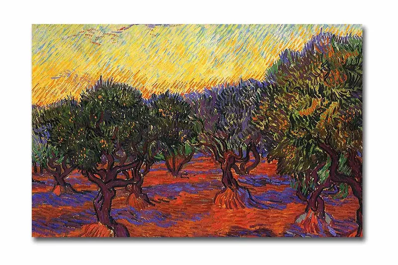 Canvastavla 70x45 cm - Olivlund under en färgstark himmel - Grön / Orange / Lila - Inredning & dekor - Tavlor & konst - Canvastavla