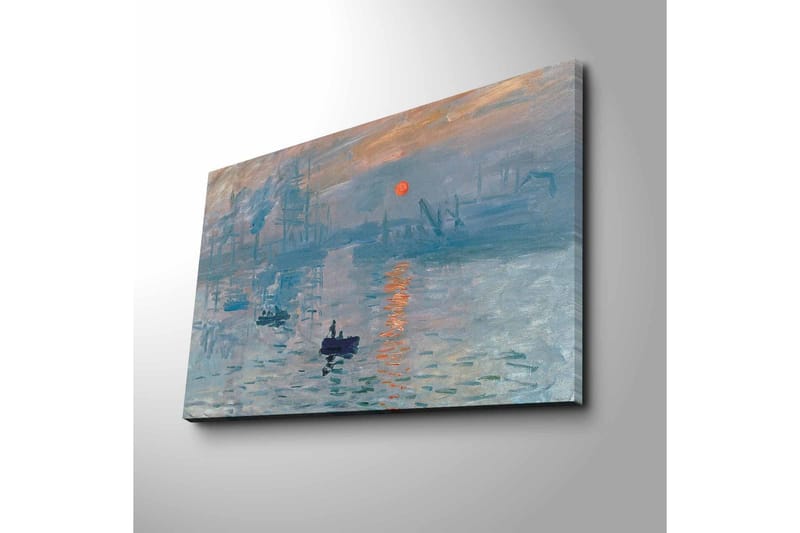 Canvastavla 70x45 cm - Stämningsfull havsutsikt med en båt och solnedgång - Blå / Orange / Grå - Inredning & dekor - Tavlor & konst - Canvastavla