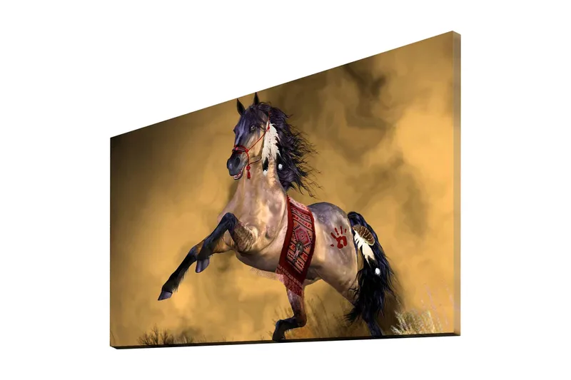 Canvastavla 70x45 cm - Stolt häst i rörelse med dekorativa detaljer - Guld / Brun / Svart - Inredning & dekor - Tavlor & konst - Canvastavla