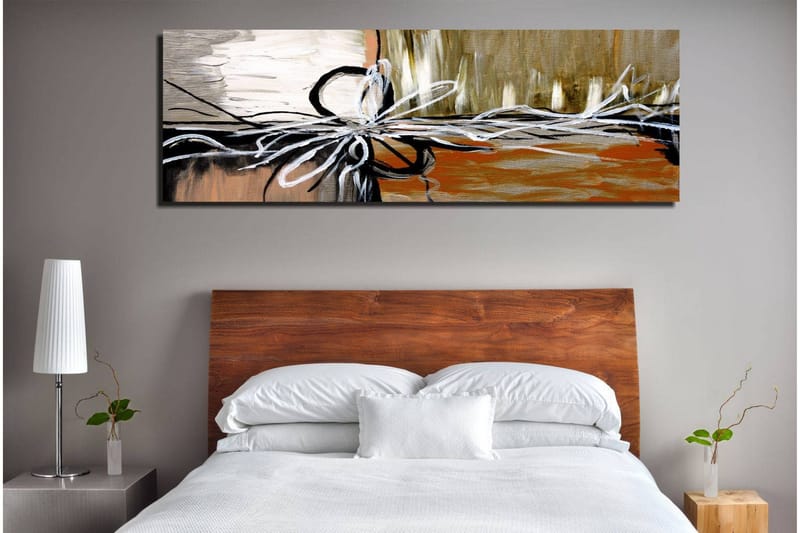 Canvastavla 80x30 cm - Abstrakt komposition med snören och former - Beige / Svart / Vit - Inredning & dekor - Tavlor & konst - Canvastavla