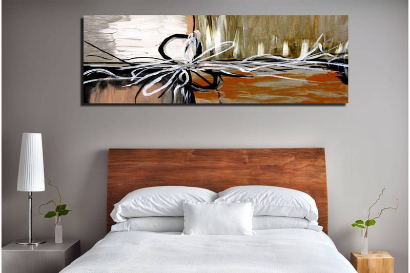 Canvastavla 80x30 cm - Abstrakt komposition med snören och former - Beige / Svart / Vit - Inredning & dekor - Tavlor & konst - Canvastavla