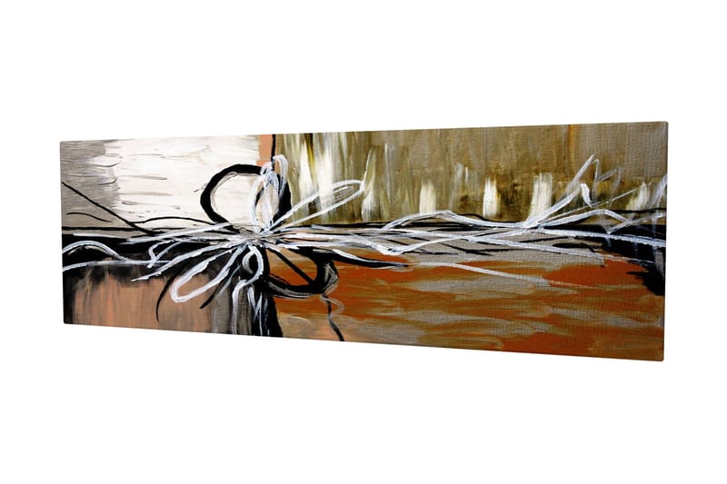 Canvastavla 80x30 cm - Abstrakt komposition med snören och former, Beige / Svart / Vit