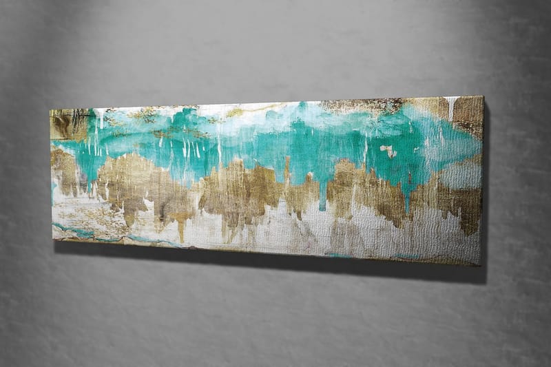 Canvastavla 80x30 cm - Abstrakt landskap med turkosa och gyllene inslag - Turkos / Guld / Beige - Inredning & dekor - Tavlor & konst - Canvastavla