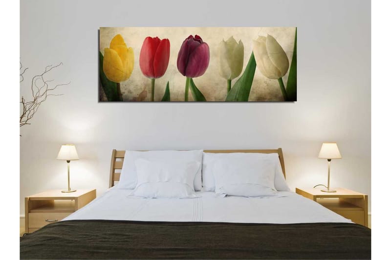 Canvastavla 80x30 cm - Färgrik bukett av tulpaner - Gul / Röd / Vit - Inredning & dekor - Tavlor & konst - Canvastavla
