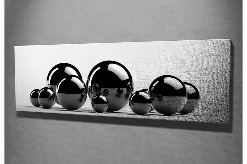 Canvastavla 80x30 cm - Reflekterande svarta sfärer i varierande storlekar - Svart / Grå - Inredning & dekor - Tavlor & konst - Canvastavla