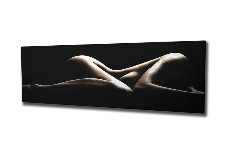 Canvastavla 80x30 cm - Sensuell komposition av nakna kroppar i mjuka former, Beige / Svart