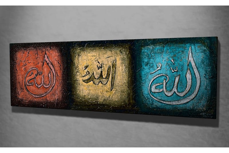 Canvastavla 80x30 cm - Tre paneler med kalligrafiska inskriptioner i olika färger - Röd / Guld / Turkos - Inredning & dekor - Tavlor & konst - Canvastavla