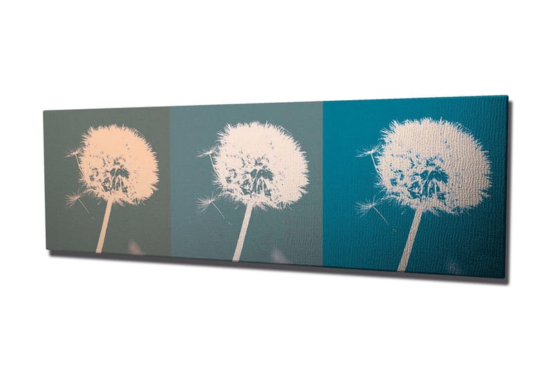 Canvastavla 80x30 cm - Tredelad bild av en maskros med olika färgtoner - Ljusrosa / Grönblå / Mörkblå - Inredning & dekor - Tavlor & konst - Canvastavla