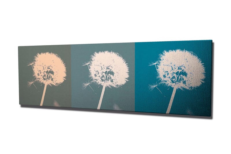 Canvastavla 80x30 cm - Tredelad bild av en maskros med olika färgtoner - Ljusrosa / Grönblå / Mörkblå - Inredning & dekor - Tavlor & konst - Canvastavla