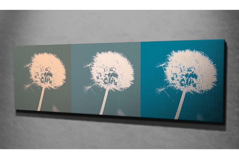 Canvastavla 80x30 cm - Tredelad bild av en maskros med olika färgtoner - Ljusrosa / Grönblå / Mörkblå - Inredning & dekor - Tavlor & konst - Canvastavla