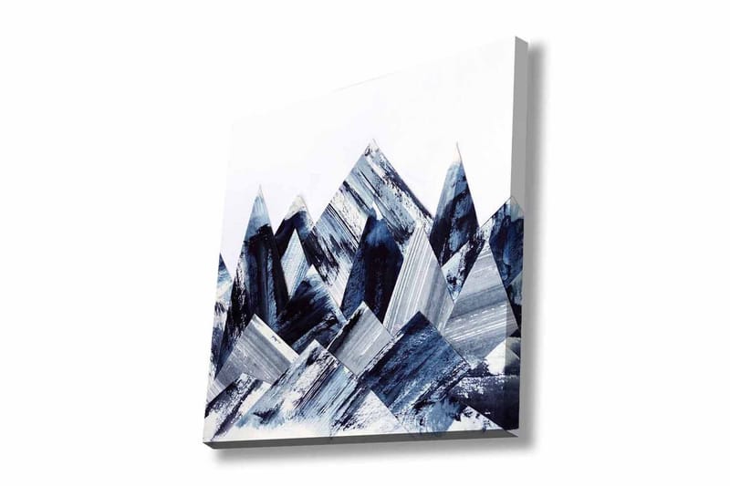 Canvastavla - Abstrakt berglandskap med geometriska former, Mörkblå / Grå / Vit
