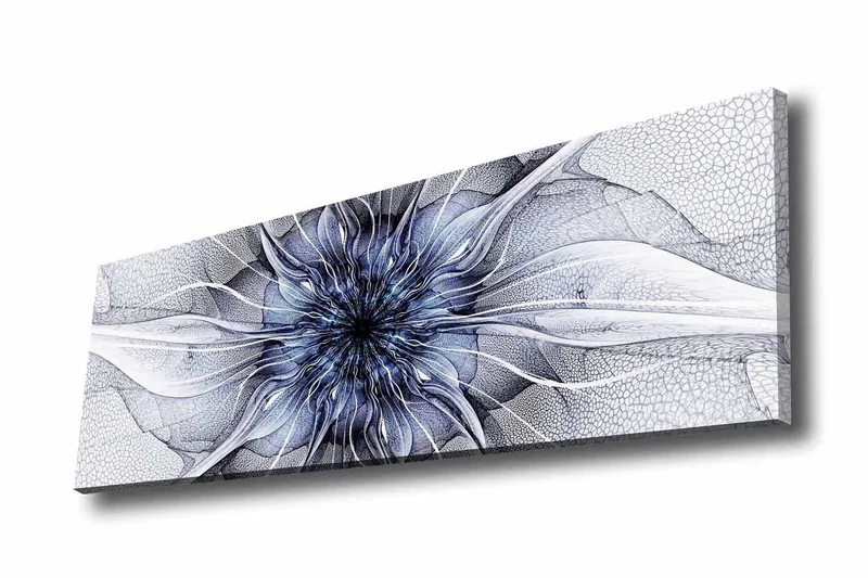 Canvastavla - Abstrakt blommotiv med svävande former, Blå / Vit / Svart