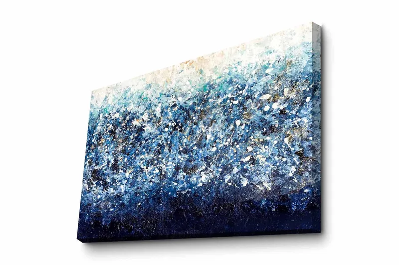 Canvastavla - Abstrakt havslandskap med nyanser av blått och vita inslag, Mörkblå / Ljusblå / Vit