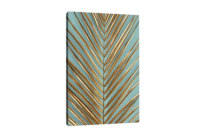 Canvastavla - Abstrakt komposition av blad med guldiga linjer - Guld / Turkos - Inredning & dekor - Tavlor & konst - Canvastavla
