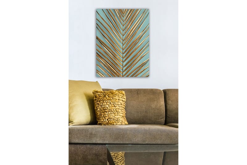 Canvastavla - Abstrakt komposition av blad med guldiga linjer - Guld / Turkos - Inredning & dekor - Tavlor & konst - Canvastavla