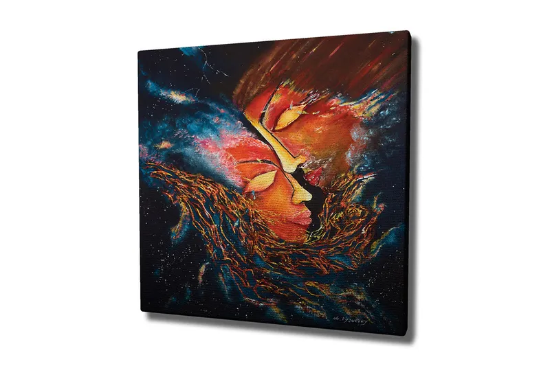 Canvastavla - Abstrakt komposition med ansikten som smälter samman i en kosmisk miljö - Röd / Orange / Svart - Inredning & dekor - Tavlor & konst - Canvastavla