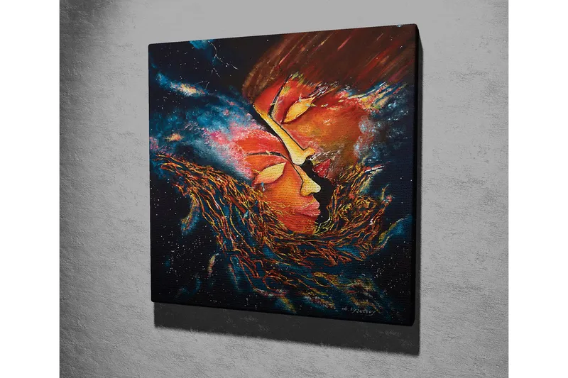 Canvastavla - Abstrakt komposition med ansikten som smälter samman i en kosmisk miljö - Röd / Orange / Svart - Inredning & dekor - Tavlor & konst - Canvastavla