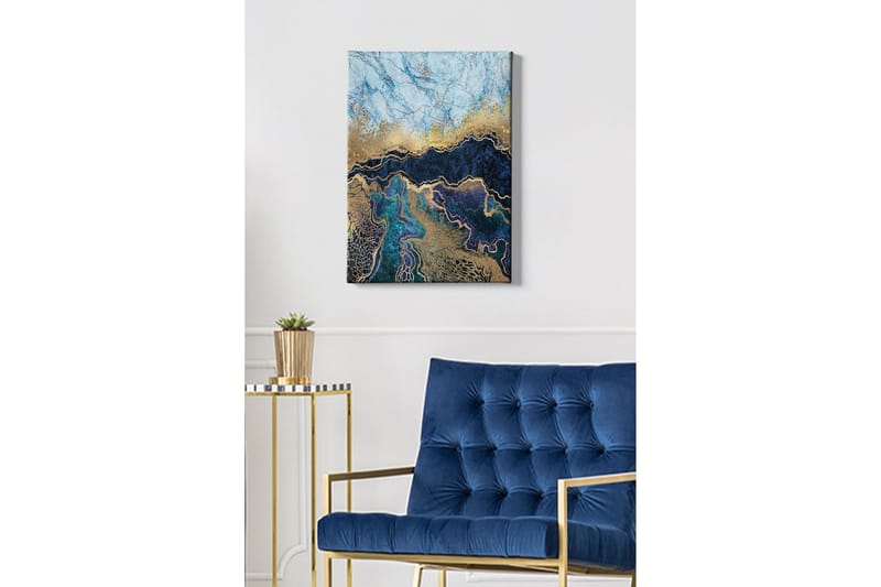 Canvastavla - Abstrakt komposition med blå och gyllene nyanser - Blå / Guld / Mörkblå - Inredning & dekor - Tavlor & konst - Canvastavla