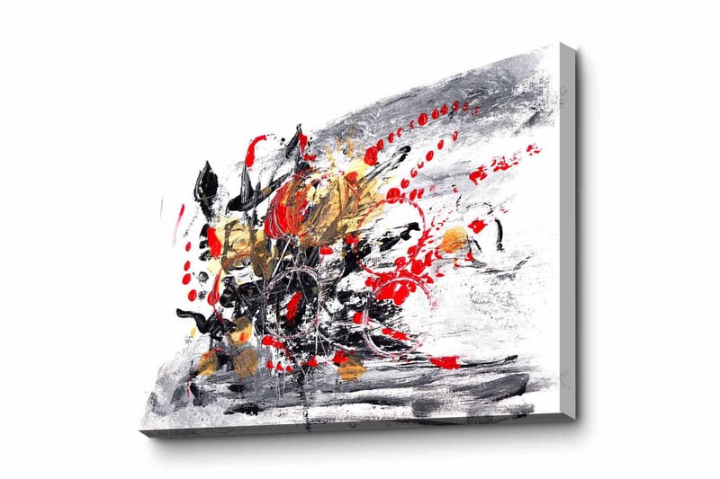 Canvastavla - Abstrakt komposition med blommor och dynamiska linjer - Röd / Svart / Guld - Inredning & dekor - Tavlor & konst - Canvastavla