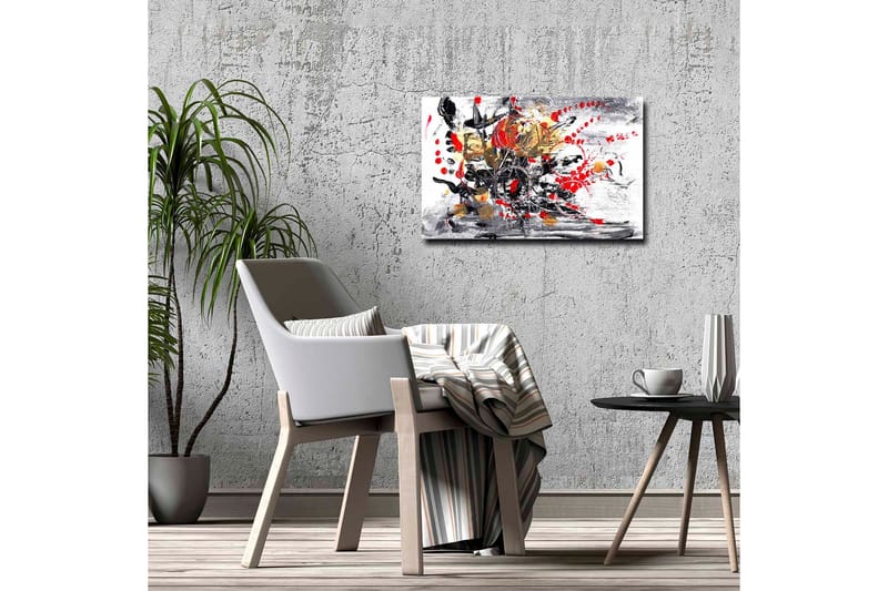 Canvastavla - Abstrakt komposition med blommor och dynamiska linjer - Röd / Svart / Guld - Inredning & dekor - Tavlor & konst - Canvastavla