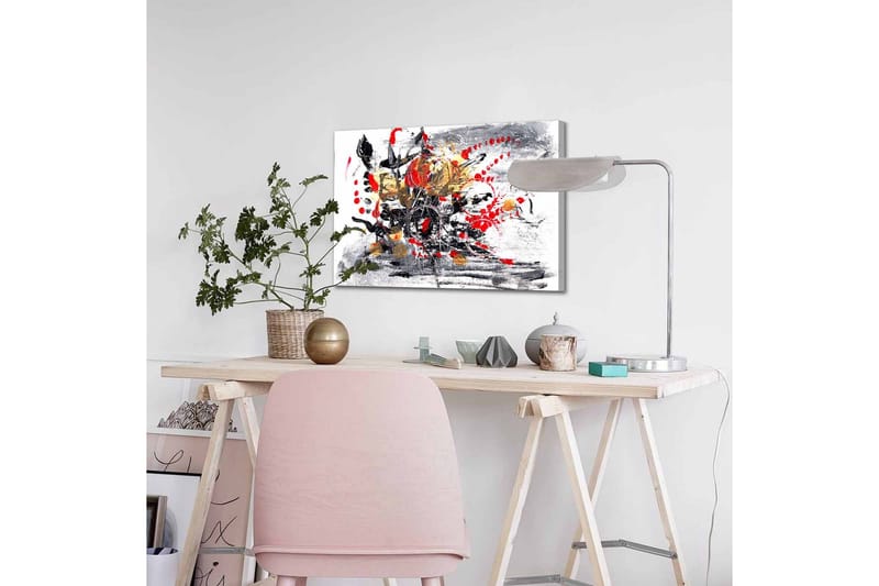 Canvastavla - Abstrakt komposition med blommor och dynamiska linjer - Röd / Svart / Guld - Inredning & dekor - Tavlor & konst - Canvastavla