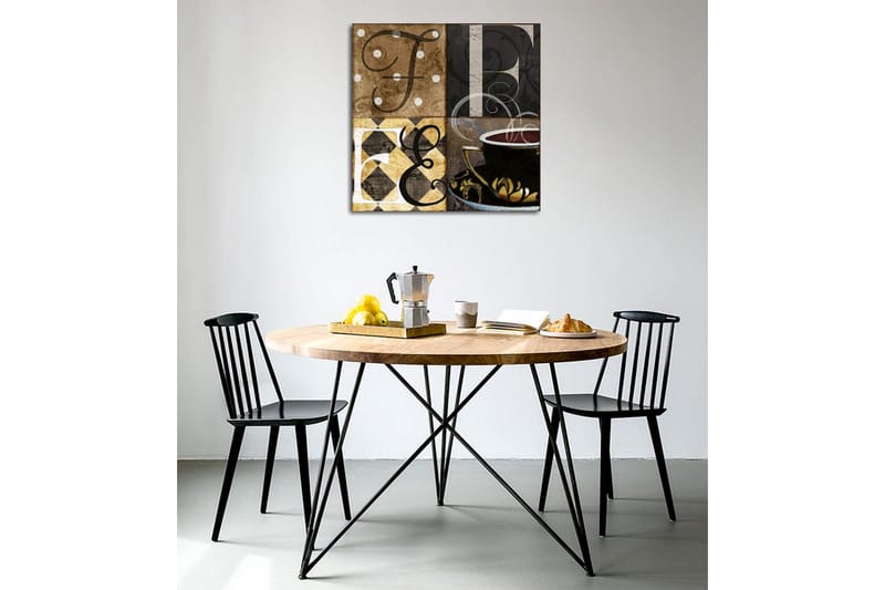 Canvastavla - Abstrakt komposition med bokstäver och en kaffekopp - Brun / Svart / Guld - Inredning & dekor - Tavlor & konst - Canvastavla