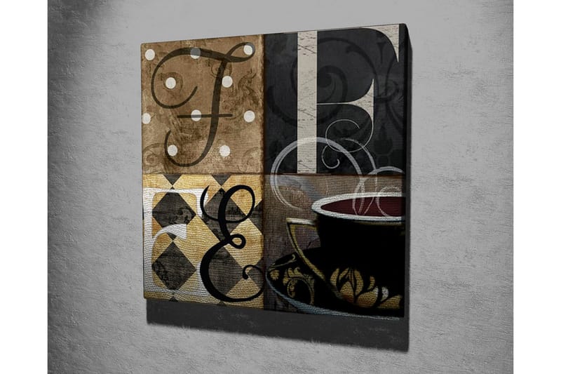 Canvastavla - Abstrakt komposition med bokstäver och en kaffekopp - Brun / Svart / Guld - Inredning & dekor - Tavlor & konst - Canvastavla