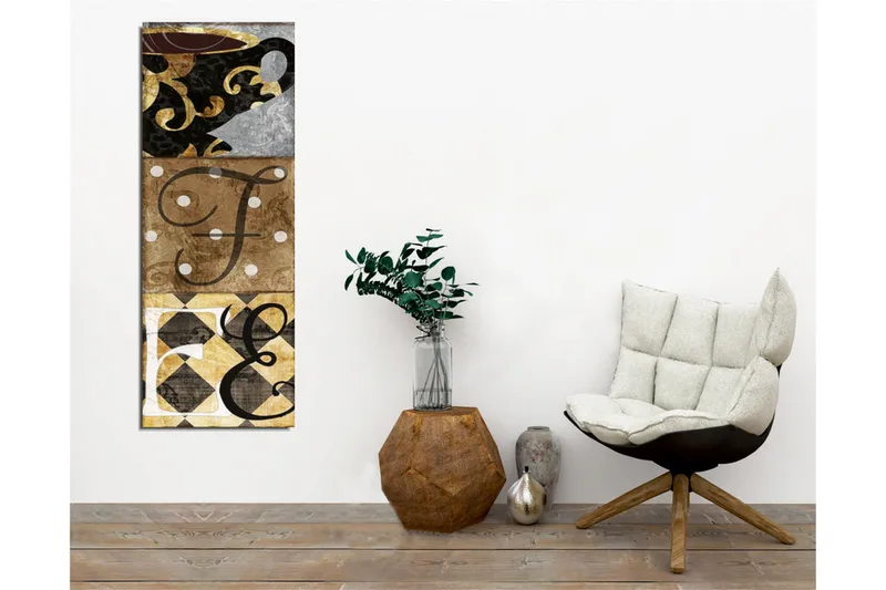 Canvastavla - Abstrakt komposition med bokstäver och mönster - Svart / Guld / Beige - Inredning & dekor - Tavlor & konst - Canvastavla