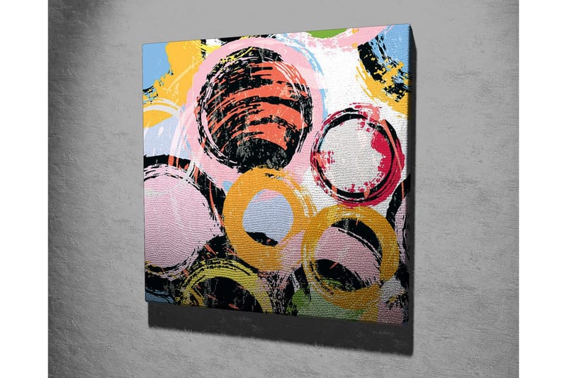 Canvastavla - Abstrakt komposition med cirklar i olika färger - Svart / Rosa / Gul - Inredning & dekor - Tavlor & konst - Canvastavla