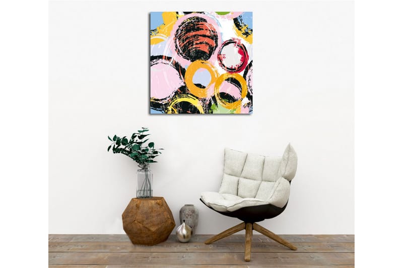 Canvastavla - Abstrakt komposition med cirklar i olika färger - Svart / Rosa / Gul - Inredning & dekor - Tavlor & konst - Canvastavla